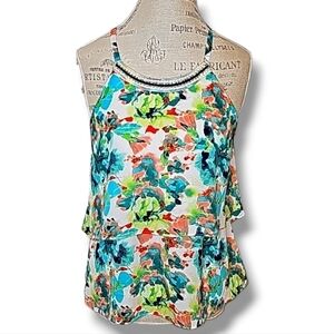 Iz Byer Multicolored Printed Tiered Shell Top - Size Large